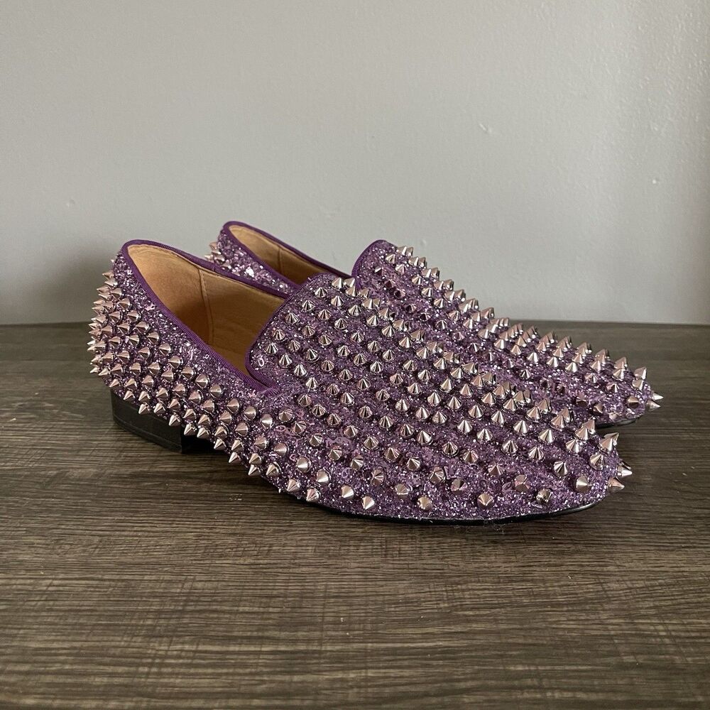 One Drop Men Handmade Purple Lavender Spikes Casual Party Loafers Shoes Sz 5